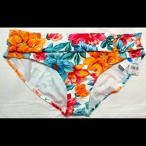 Time And Tru Women’s Floral Tropical Bathing Suit Bottom Golden Ornament 1X NWT